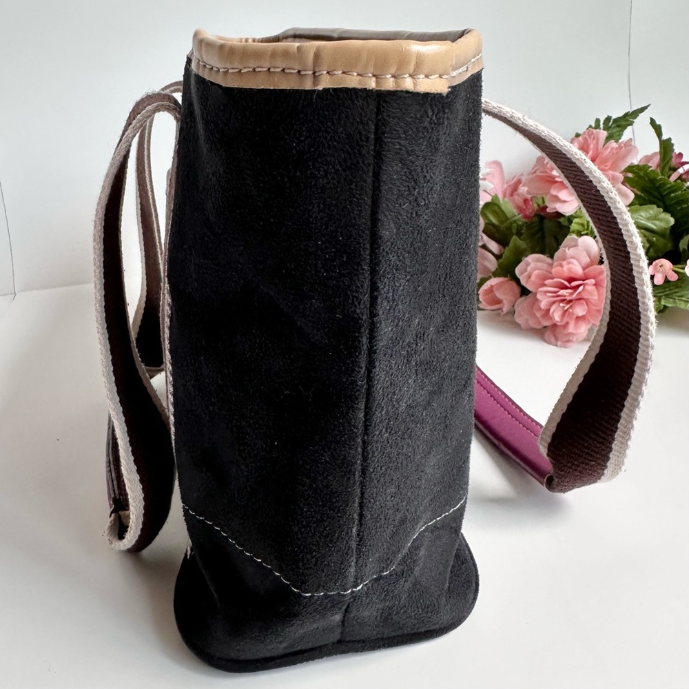 Vintage Coach Leatherware Hampton Mini Black Suede Tan Leather Shoulder Bag - Picture 8 of 16